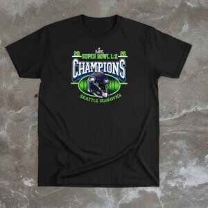 Seattle Seahawks 2026 Super Bowl LX Champions Helmet Black Graphic Tee